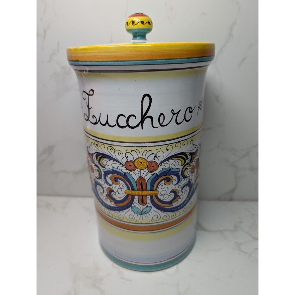 L'Antica Deruta Italian Majolica Sugar Canister w Lid Bellezza 1994
